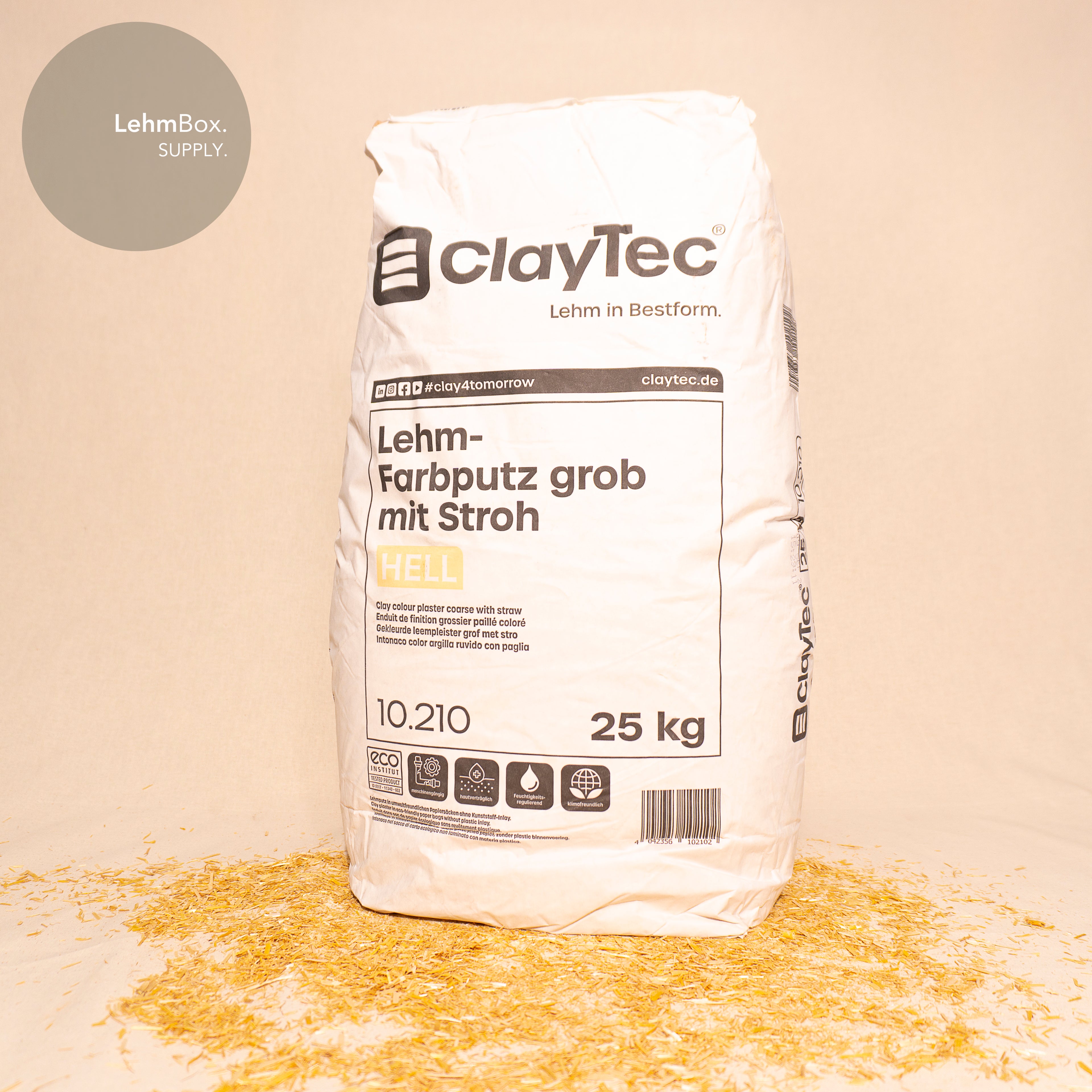 CLAYTEC Lehm-Farbputz grob mit Stroh Hell, trocken, 25kg/Sack