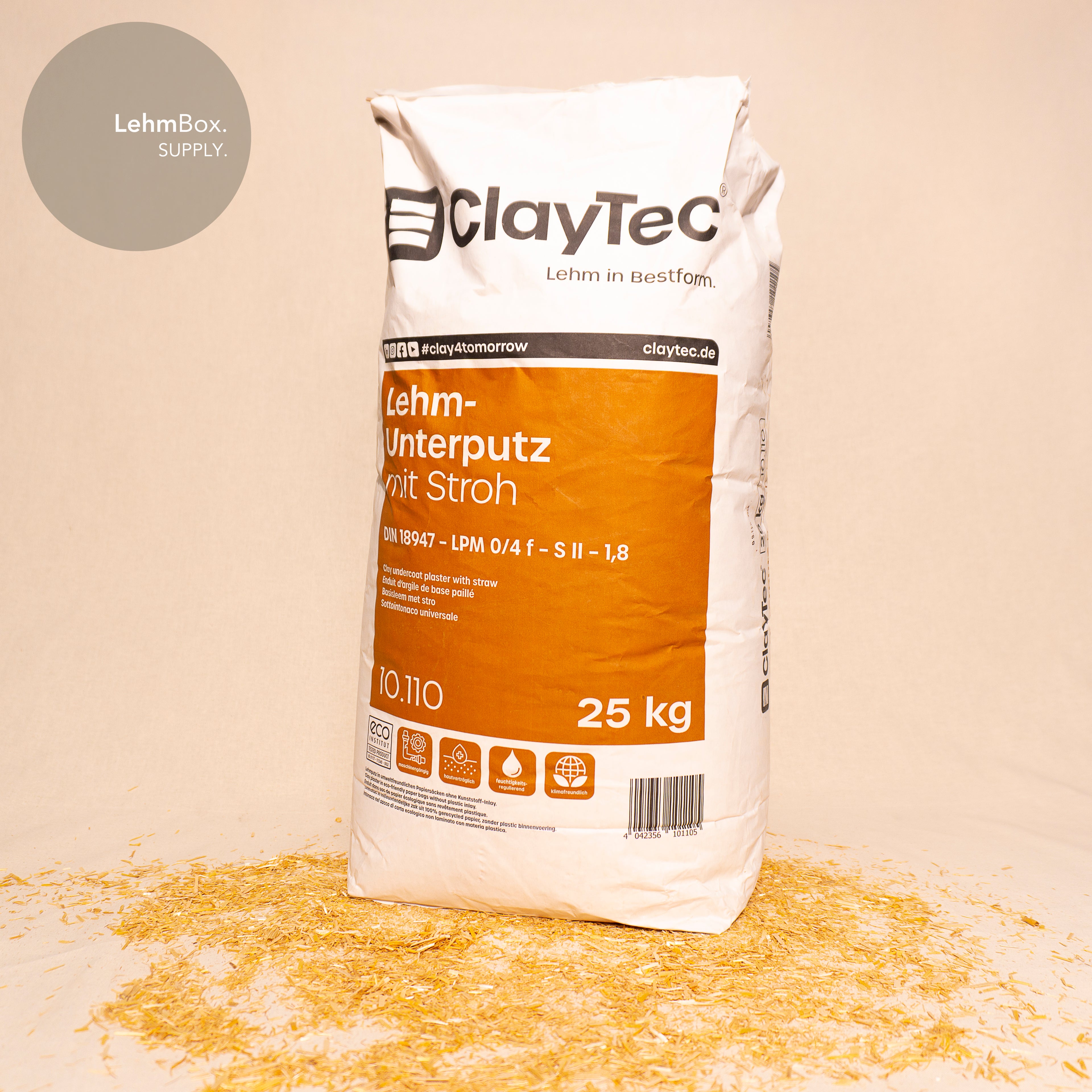 CLAYTEC Lehm-Unterputz grob mit Stroh, trocken, 25kg/Sack
