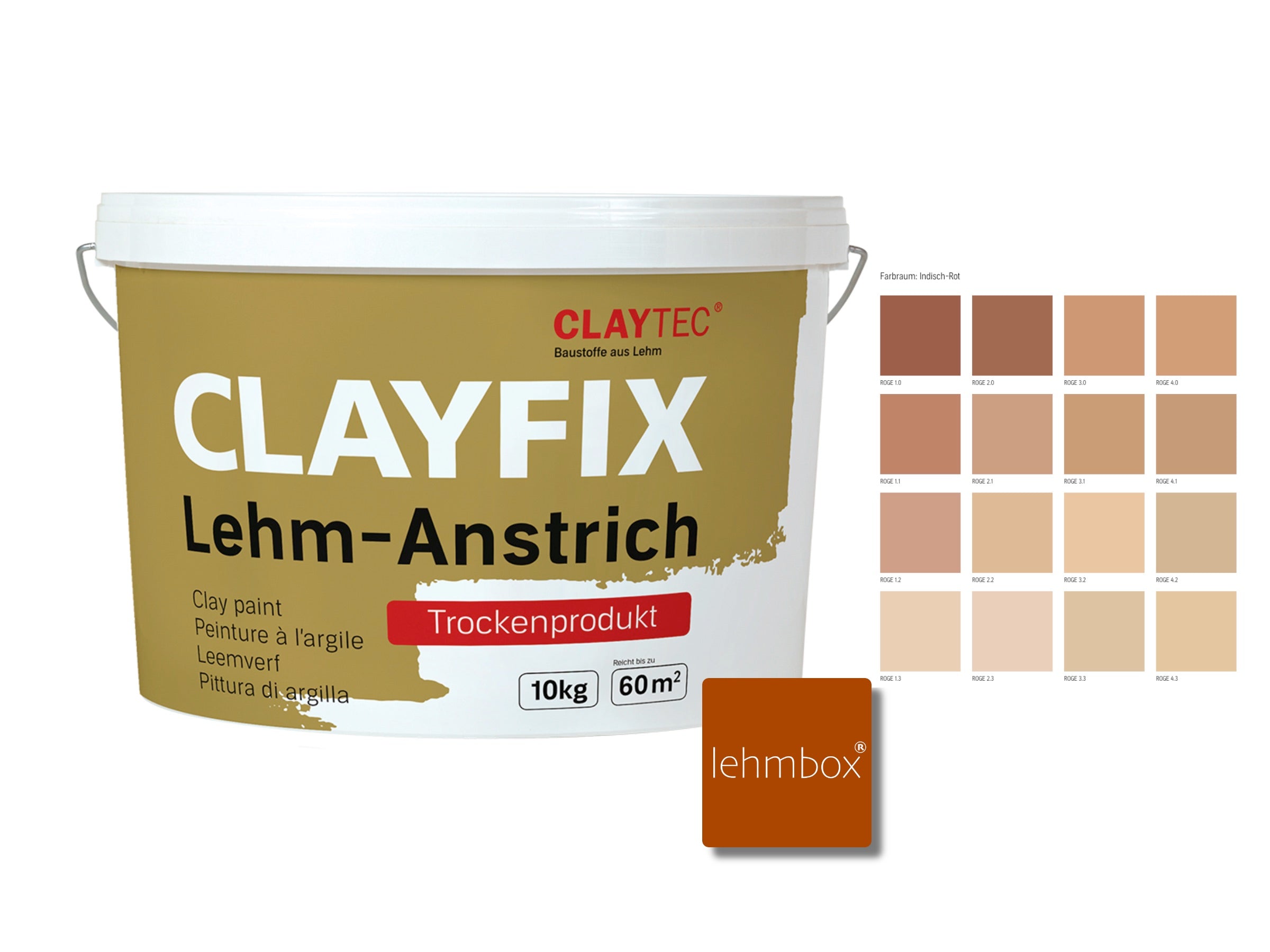 Lehmfarbe - CLAYFIX Lehm-Anstrich Indisch-Rot 10 Kg